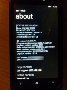 WP7 HTC HD7 Post Firmware Update